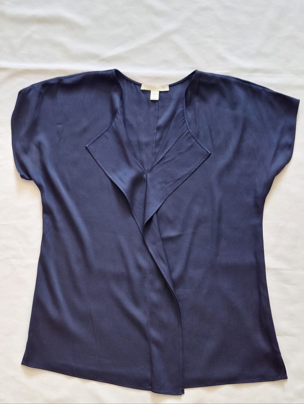 SILK Boss Navy Satin Drape-Front Blouse